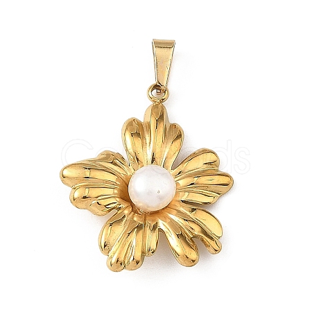 304 Stainless Steel & Natural Pearl Pendants PALLOY-JF05917-1