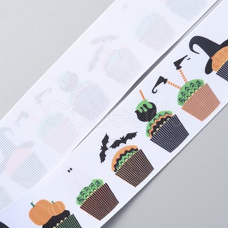 Halloween Flat Printed Polyester Grosgrain Ribbons OCOR-WH0078-51C-1