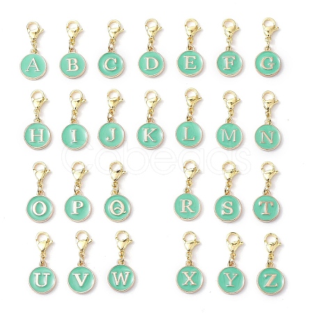 26Pcs Flat Round with Letter A~Z Alloy Enamel Pendant Decorations HJEW-JM02562-1