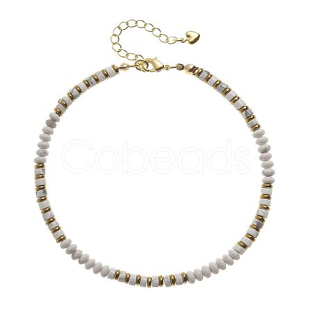 Bohemian Style Natural Howlite & Brass Rondelle Disc Heishi Beaded Anklets FS-WG8FF45-02-1