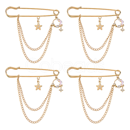 4Pcs Moon & Star Alloy Rhinestone Hanging Chain Brooch JEWB-FG0001-84B-1