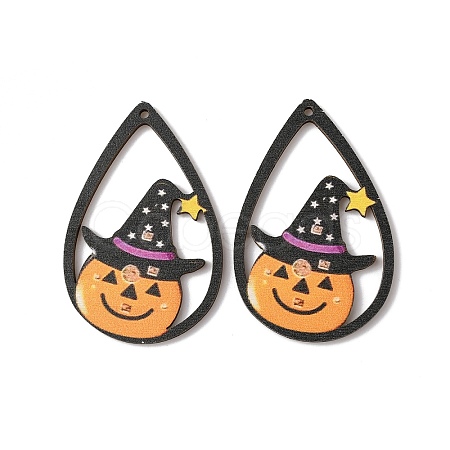 Halloween Theme Single Face Printed Aspen Wood Big Pendants WOOD-TAC0018-09J-1