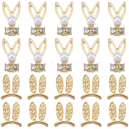 60Pcs 2 Styles Rabbit Alloy Rhinestone Cabochons MRMJ-SC0001-16-1