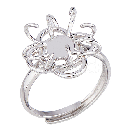 1Pc Rhodium Plated 925 Sterling Silver Adjustable Ring Settings STER-HS0001-16-1