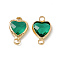 Transparent K9 Glass Connector Charms, Heart Links, with Light Gold Tone Brass Findings, Emerald, 14x8.5x3.7mm, Hole: 1.8mm