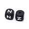 Silicone Beads, Cube with Letter.N, Black, 12x12x12mm, Hole: 2mm