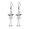 304 Stainless Steel Fairy Dangle Earrings, Glass Seed & Acrylic Pearl Long Drop Earrings, White, 55.5x14mm