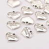 Wedding Theme Antique Silver Tone Tibetan Style Heart with Father of the Groom Rhinestone Charms X-TIBEP-N005-13D-2