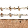 304 Stainless Steel & Natural Freshwater Shell Beaded Link Chains AJEW-JB01657-3
