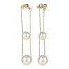 Round Shell Beads with Long Chain Tassel Dangle Stud Earrings EJEW-TA00092-3