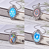 Tibetan Style Alloy Pendant Cabochon Settings and Mosaic Printed Glass Oval Cabochons TIBEP-PH0004-34AS-7
