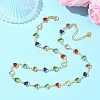 Colorful Heart Brass Glass Link Chain Necklaces for Women NJEW-JN06103-1