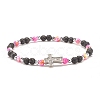 Natural & Synthetic Mixed Gemstone Beaded Stretch Bracelet with Clear Cubic Zirconia Cross for Women BJEW-JB08247-04-1
