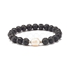Natural Pearl & Lava Rock Beaded Stretch Bracelet BJEW-JB07760-1