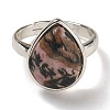 Natural Rhodonite Teardrop Adjustable Rings RJEW-K371-08S-12-3