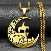 201 Stainless Steel Hollow Cut Cowboy Moon Pendant Necklaces NJEW-H065-26G-1