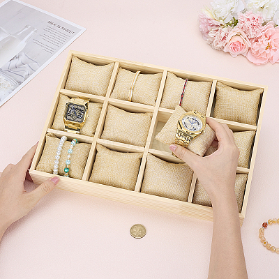 12 Grids Wood Watch Display Trays with Pillows BDIS-WH0008-18-1