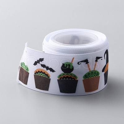Halloween Flat Printed Polyester Grosgrain Ribbons OCOR-WH0078-51C-1