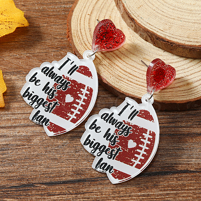 1Pair Leopard Print Heart Mother Sports Acrylic Dangle Stud Earrings EJEW-FS0001-22B-1