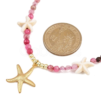 Synthetic Turquoise & Dyed Natural Agate Faceted Round Beaded Starfish 304 Stainless Steel Pendant Necklaces for Women NJEW-JN05458-01-1