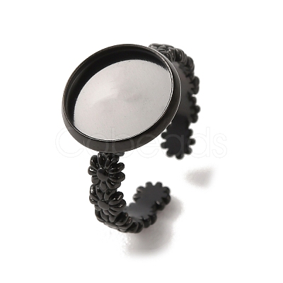 Flower 304 Stainless Steel Cuff Ring Components STAS-P454-05D-B-1
