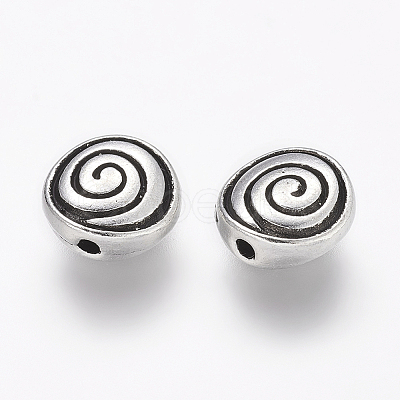 Tibetan Style Alloy Flat Round Carved Vortex Beads LS-TIBEB-5437-AS-FF-1