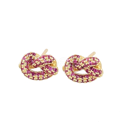 knot Brass Micro Pave Cubic Zirconia Stud Earrings EJEW-C174-01G-02-1