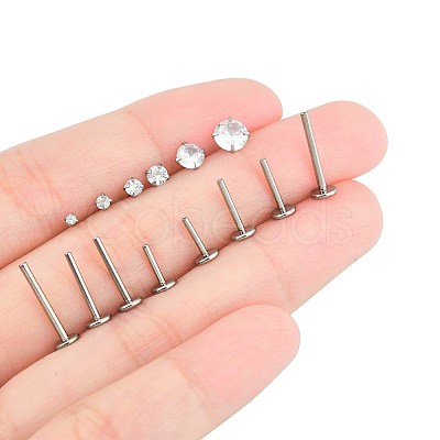 15Pcs 304 Stainless Steel Clear Cubic Zirconia & G23 Titanium Alloy Flat Round Stud Earrings EJEW-FS0001-30-1