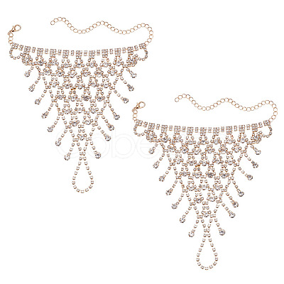 2Pcs Brass Rhinestone Chain Finger Rings Bracelet BJEW-ME0001-01G-1