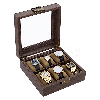 6-Slot Clear Glass Window Imitation Leather Watch Organizer Boxes with Velveteen Pillow Inside and Alloy Clasps Outside CON-WH0089-285-1