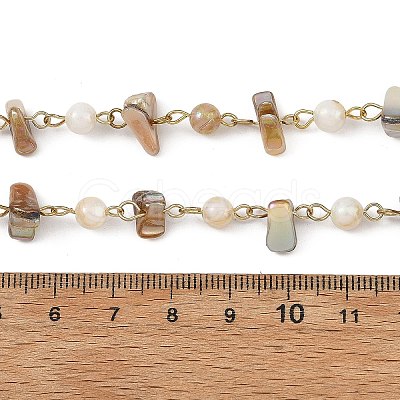 304 Stainless Steel & Natural Freshwater Shell Beaded Link Chains AJEW-JB01657-1
