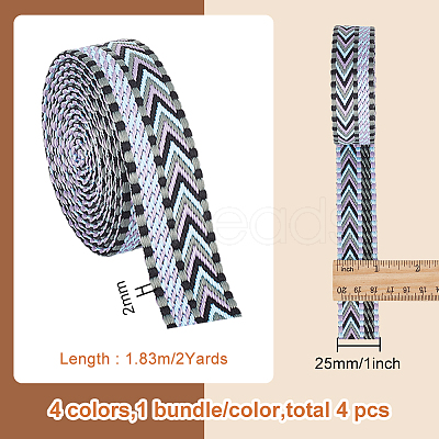 8 Yards 4 Colors Ethnic Style Embroidery Polyester Ribbons OCOR-BC0005-65-1