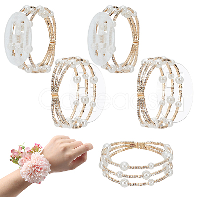 5Pcs Alloy Rhinestone Multi-strand Bangles for Women BJEW-WR0001-03G-1