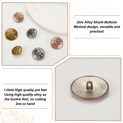 36Pcs 6 Styles 1-Hole Zinc Alloy Shank Buttons BUTT-OC0001-38-1