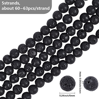 5 Strands Natural Lava Rock Round Beads Strands G-LT0001-02C-02-1