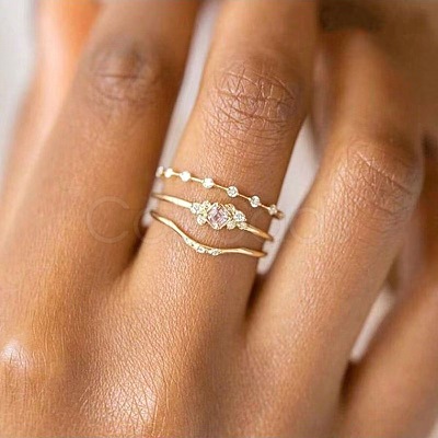 3Pcs Rhombus Zinc Alloy with Crystal Rhinestone Finger Rings FS-WG622CD-04-1