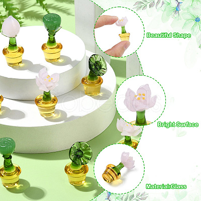 8Pcs 4 Styles Potted Plant Glass Figurines DJEW-CJ0001-11-1