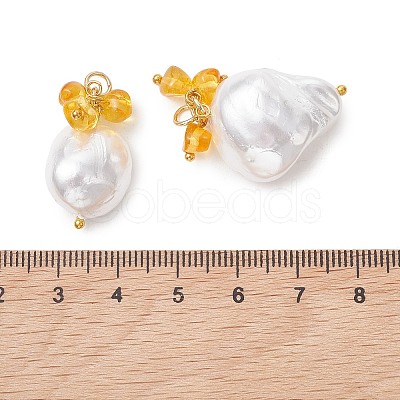 Natural Amber Chip & Shell Pearl Pendants PALLOY-JF05550-1