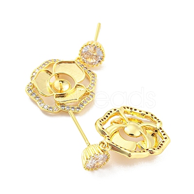 Flower Shape Brass Micro Pave Cubic Zirconia Dangle Stud Earring Findings EJEW-P237-02G-1