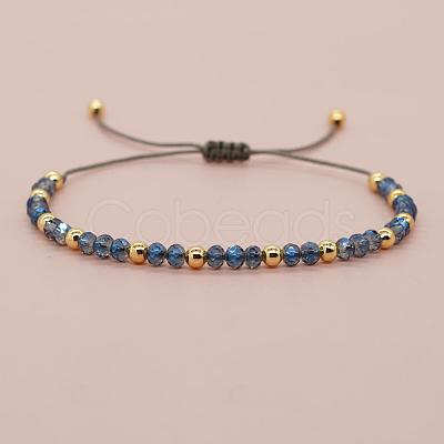 Glass & Brass Round Beads Braided Bead Bracelets LS-RD6595-8-1