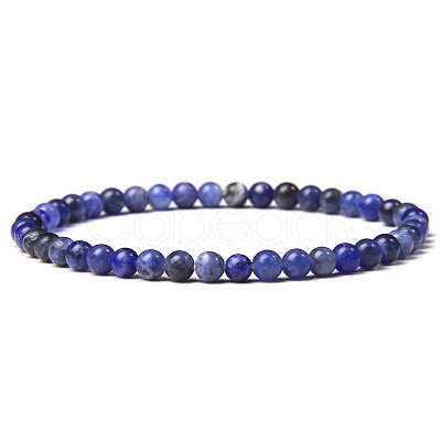 4mm Round Natural Sodalite Beads Bracelet for Men KG3069-26-1