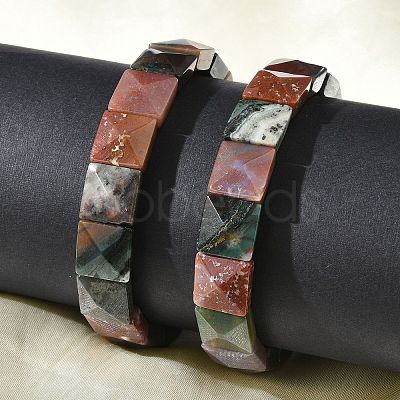 Square Natural Indian Agate Beads Stretch Bracelets for Women Men BJEW-C097-06N-1