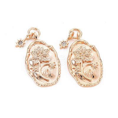 Brass White Opal Rhinestone Pendants KK-S364-214-1
