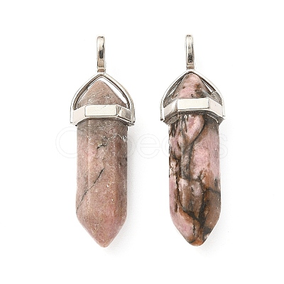 2Pcs Natural Rhodonite Double Terminated Pointed Pendants G-YW0002-05C-1