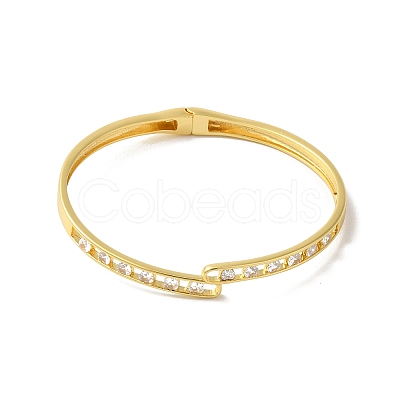Rack Plating Brass Pave Clear Cubic Zirconia Hinged Bangles BJEW-G716-03G-1