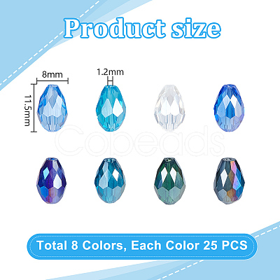 200Pcs 8 Colors Transparent Electroplate Glass Beads EGLA-GA0001-37-1