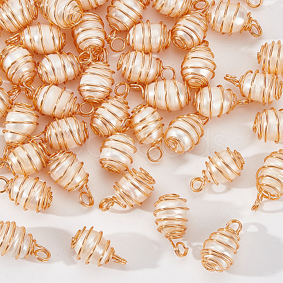 50Pcs Natural Cultured Freshwater Pearl Copper Wire Wrapped Pendants PALLOY-AB00083-1