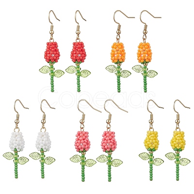Stainless Steel Glass Flower Dangle Earrings EJEW-MZ00574-1