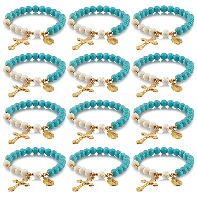Synthetic Turquoise Round Beaded Stretch Bracelet BJEW-PH01531-02-1