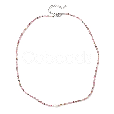 2MM Faceted Round Natural Multicolor Tourmaline Beaded Necklaces NJEW-JN05918-04-1
